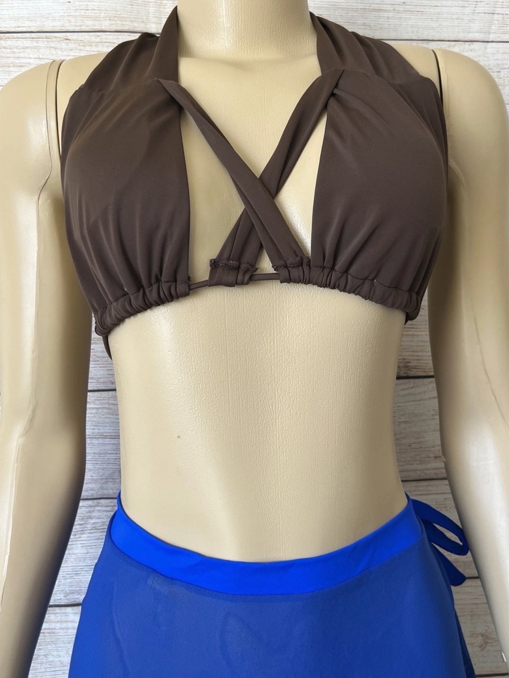 Romwe Women Brown Halter Bikini Top Size S